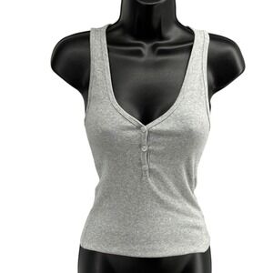 Aritzia HomeStretch Rib Henley Tank Top Heather Gray Size S Stretch 125406